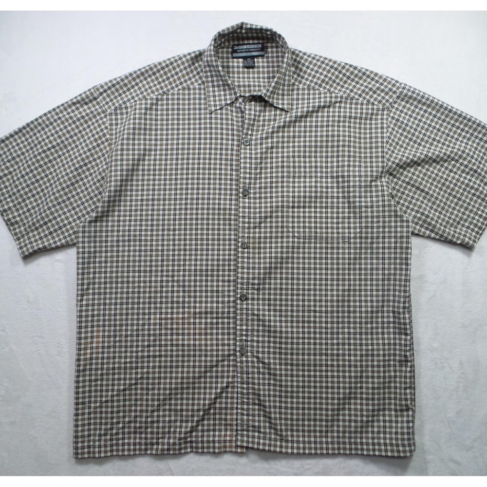 Yago Shirt‎ Mens Size 3XL Brown Plaid Short Sleeve Button Up Pocket Casual